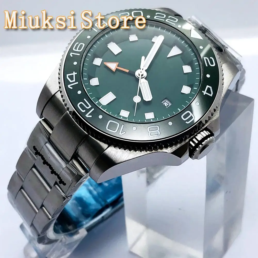 

BLIGER 43mm Men's Top Casual Business Watch Sapphire Glass Ceramic Bezel Green Sterile Dial DG3804 GMT Automatic Movement Watch