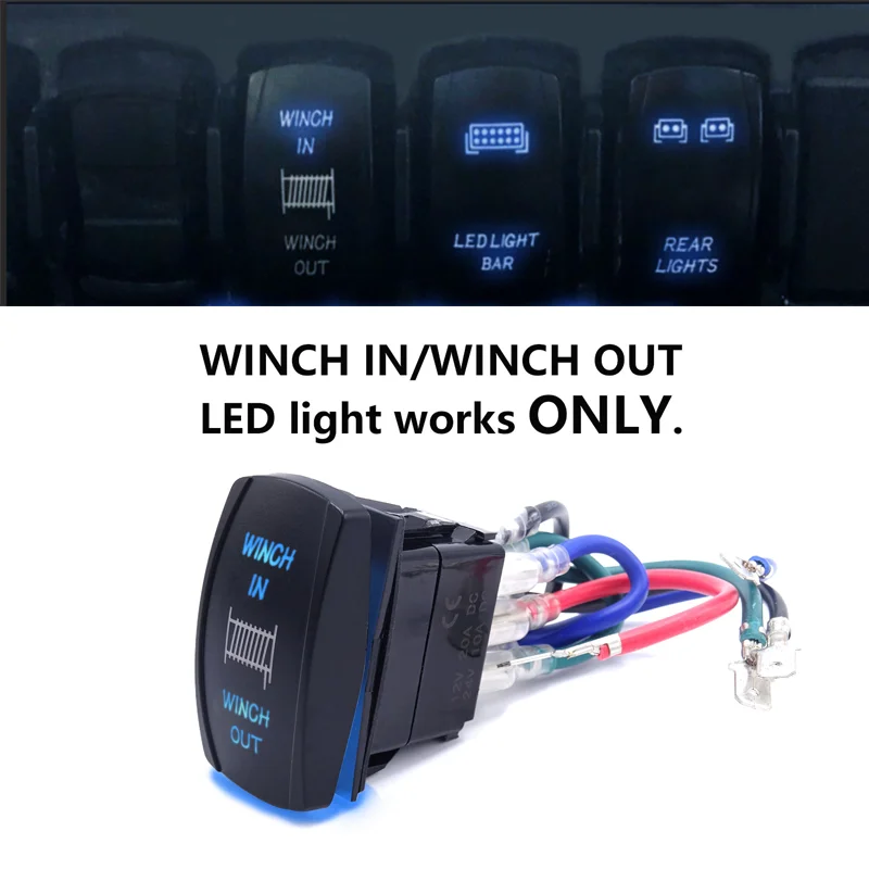 

12V 20A ON/OFF Blue Winch In & Out Momentary LED 7-Pin Waterproof Rocker Switch Universal For Ford Truck F-150 SUV