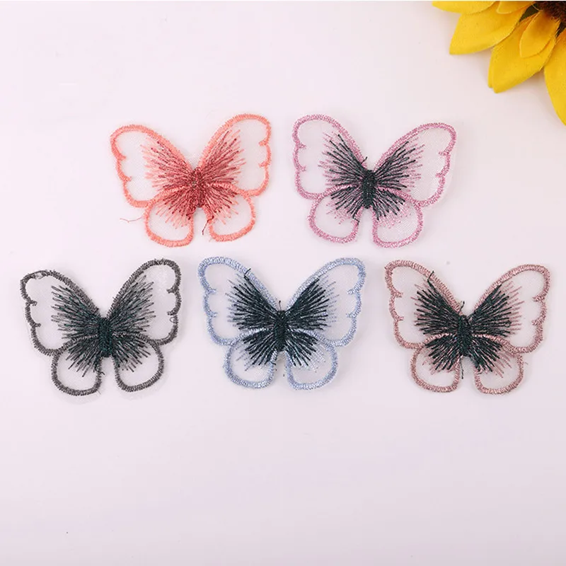 20pcs tessuti colorati ricamati Patch Patch farfalla ricamati copricapo fai da te abbigliamento bambino indumento tessuti Tulle