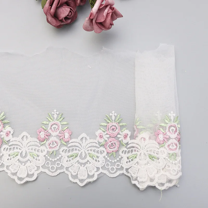 2Yards White  Handmade DIY Clothing Accessories Floral Embroidery Lace Fabric Curtains Sofa Lace Trim 20cm Width