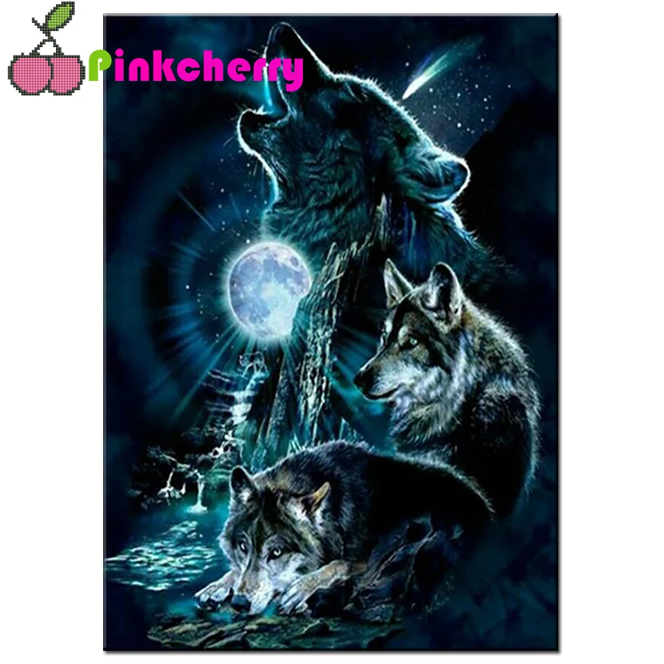 Wild wolf under moon diy diamond painting Full Square Round drill 5d animal diamond embroidery 5d cross stitch home decor k996