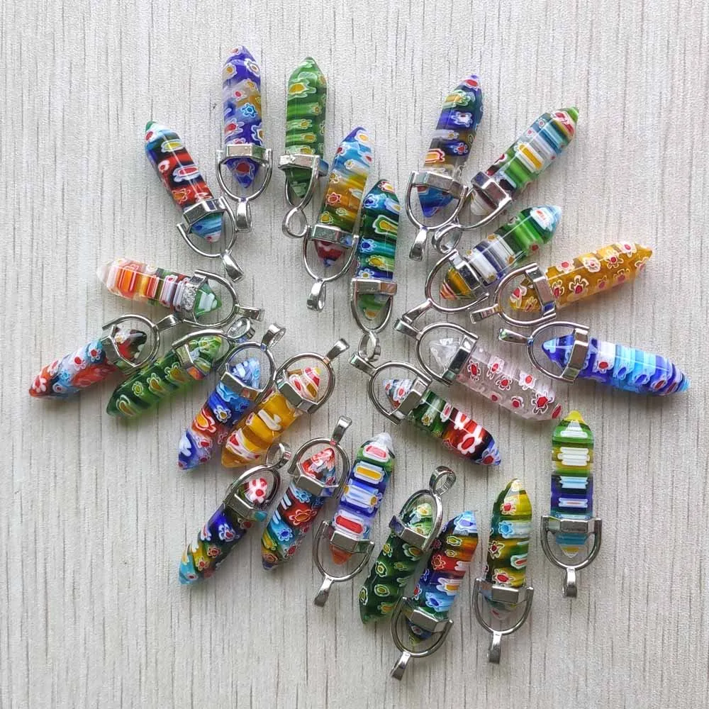 Fashion mix thousand flower glass pillar Point charm pendants for jewelry making 24pcs/lot Wholesale free shipping