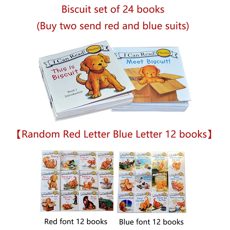 12 books/set Biscuit Series Phonics English Picture Books I Can Read Children Story Book Early Education Pocket Reading Book