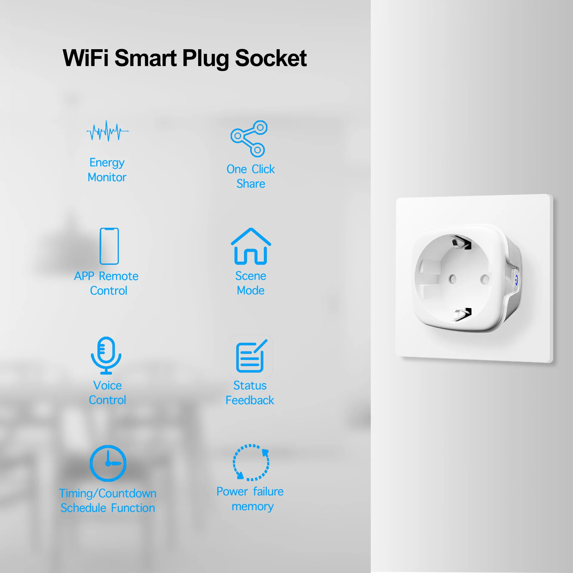 قابس الطاقة الذكي Wifi ، الاتحاد الأوروبي ، المنزل الذكي ، مقبس لاسلكي ، يعمل مع Alexa و Google Home