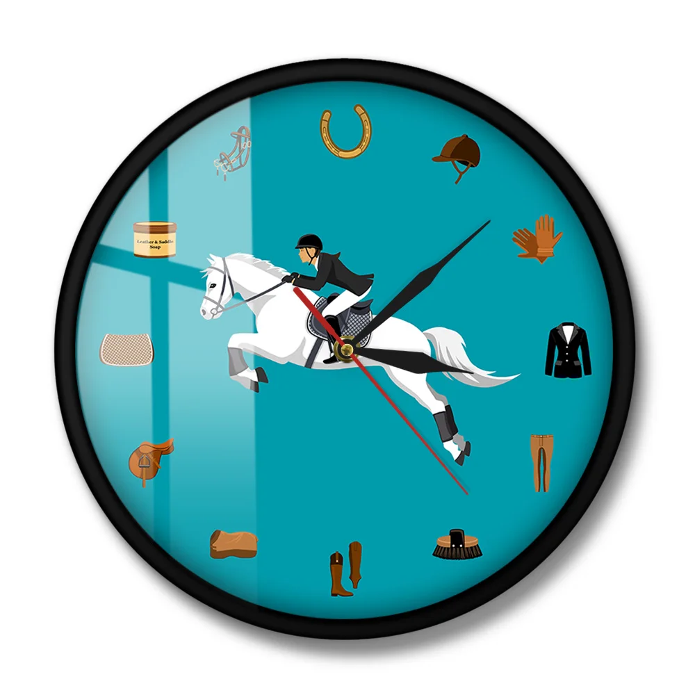 Equestrian Sport Equipment Set Modern Wall Clock Horse Riding Gear Tack Accessories Wall Watch Equestrianism Horse Lover Gifts