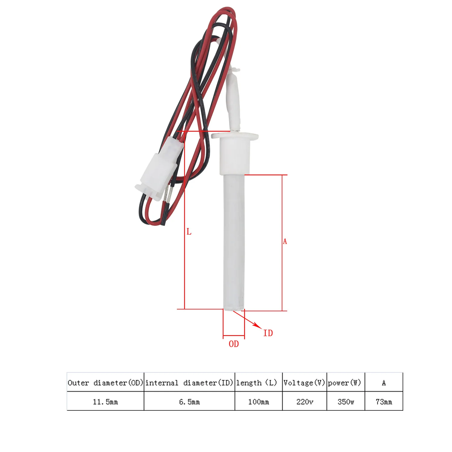 Imagem -03 - Ignitor de Cerâmica Mch 220v 350w Vela de Ignição de Pelota Fogão Quente Tubo de Aquecimento Od115 Id6.5 L100 mm