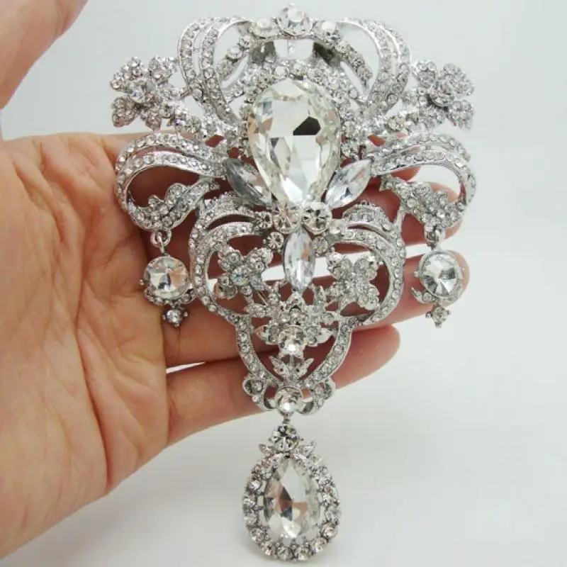 Exquisite Full Zircon Big Flower Pin Brooch Luxury Crystal Flower Brooch Fashion Bridal Wedding Dress Pin Accessories