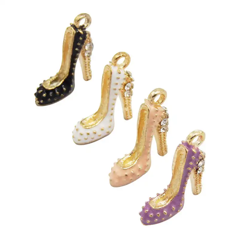 Julie Wang 4PCS Enamel High Heels Charms With Rhinestone Alloy Earrings Bracelet Jewelry Making Accessory 4 Colors