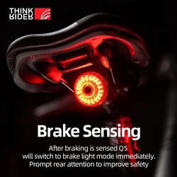 ThinkRider  Cycling Taillight Bicycle Smart Auto Brake Sensing Light IPx6 Waterproof LED Charging Bike Rear Light