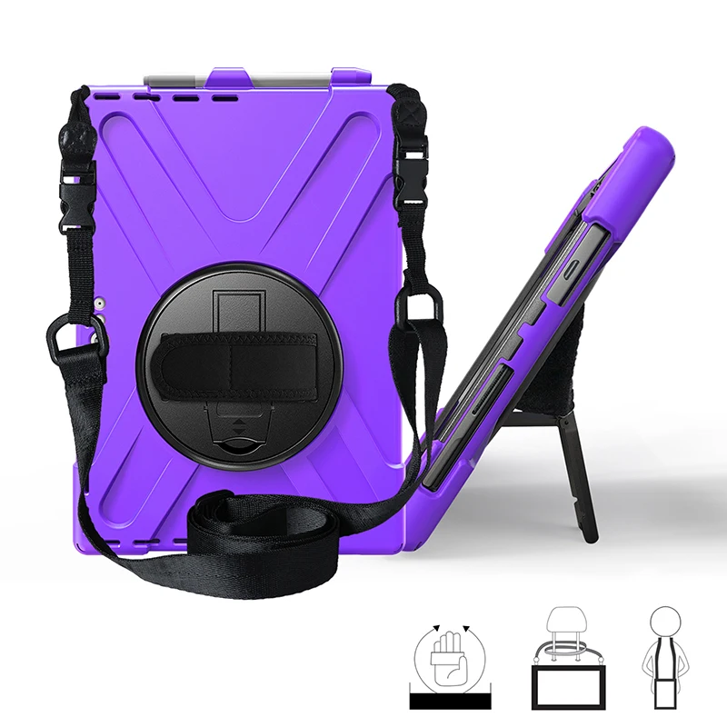 

Kids Durable Silicone Hybrid Case with Nylon Shoulder and Swivel Hand Strap for Surface Pro 7 2019 12.3 Inch Tablet + Stylus