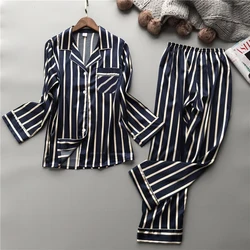 Lisacmvpnel Fashion Women Vertical Stripe Rayon Pajama Set Loose Leisure Spring Pajamas