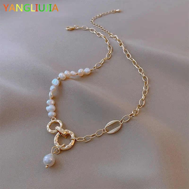 Baroque Freshwater Pearl Pendant Necklace European American Style Luxury Fashion Personality Collarbone Chain Ms Travel Jewelry