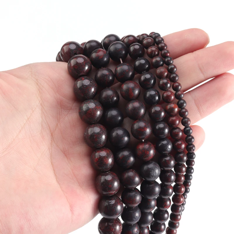 Natural Gemstone Round Loose Beads Dark Red Flower Jasper Stone Beads For Jewelry Making Diy Bracelet Accessories 4/6/8/10/12mm