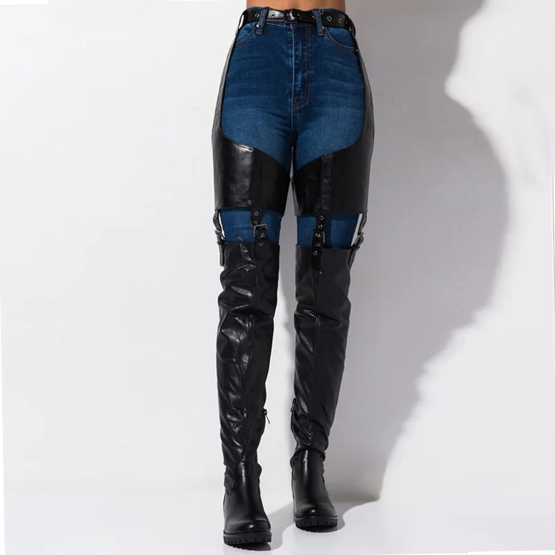 2024 Size 46 Low Heels Belt Thigh High Boots Fashion Women Shoes Pu Leather Over The Knee Boots Catwalk Shoes