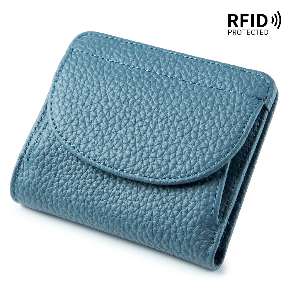 Cartera de mano de piel auténtica para mujer, monedero pequeño y corto, cartera suave con tarjetero, de diseñador de marca