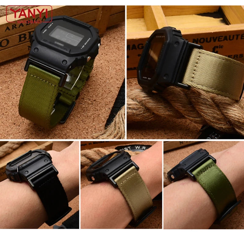 Nylon Watchband 22mm Stainless Steel Adapter 16mm for Casio G-Shock GA-110/100/120 GD-100 DW-5600 5610 Connector watch strap