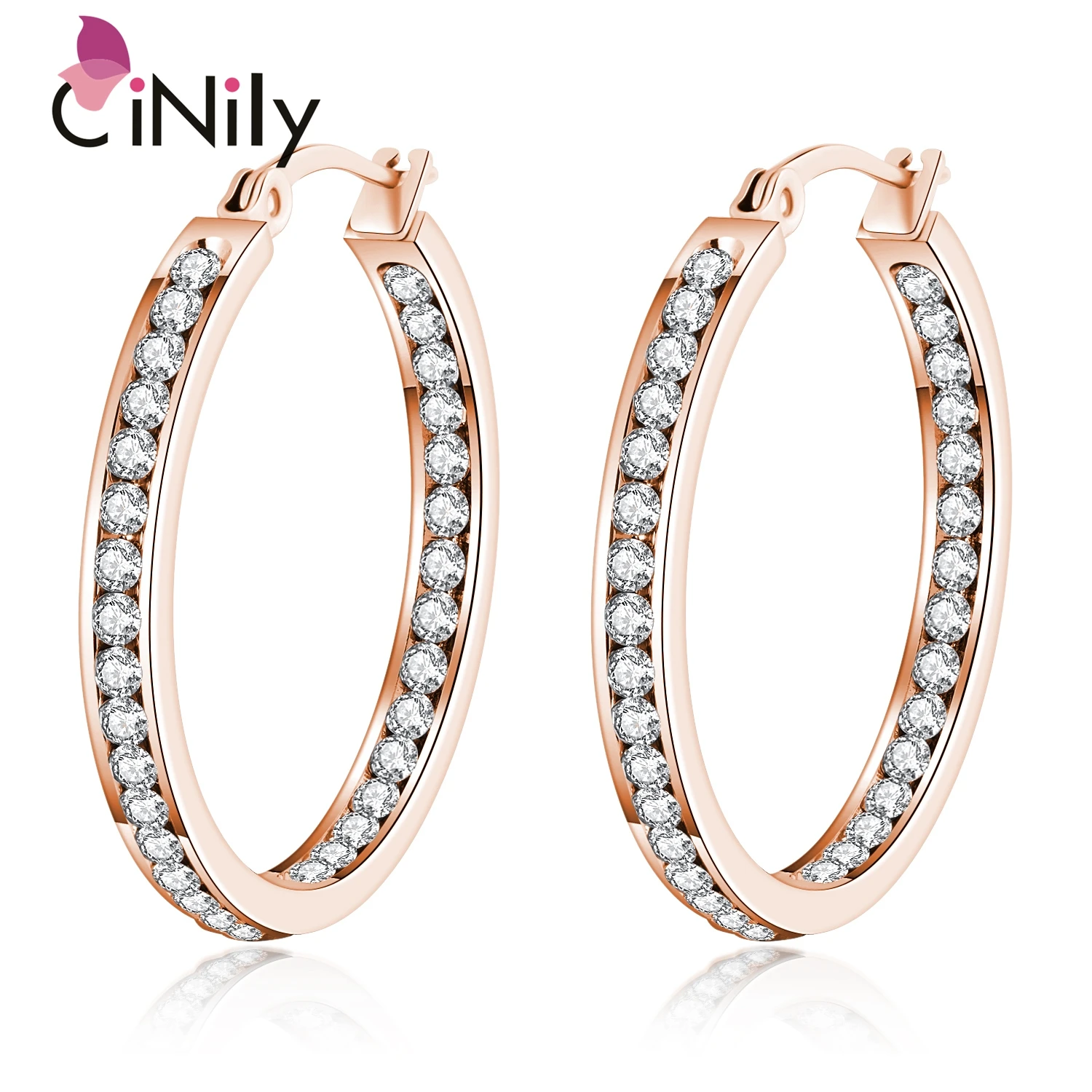 CiNily Classic Hoop Earrings with Zircon Rose Gold/ Gold/Silver Plated Round Earrings Popular Fashion Jewelry Gifts for Women