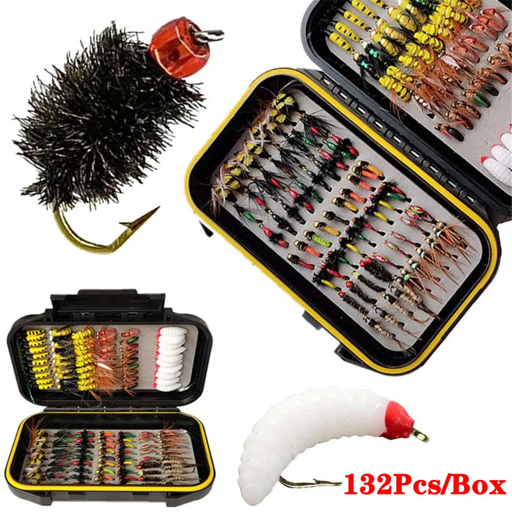 24-132Pcs Fly Fishing Lure Dry Wet Flies Nymph Streamer Artificial Pesca Bait Lure Bass Trout Pesca Fishing Tackle Fly Box