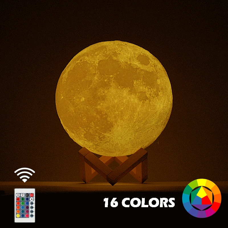 

Dropship 30CM 3D Print Moon Lamp With Stand Colorful Change Touch Usb Led Night Light Home Decor Creative Gift For Kids Children