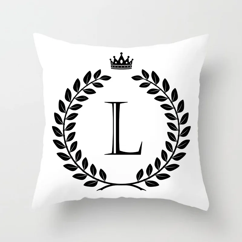 26 Letters Cushion Cover English Alphabet Throw Pillow Case Cover Black and White Decorative Pillowcase Letter Cushion Cover