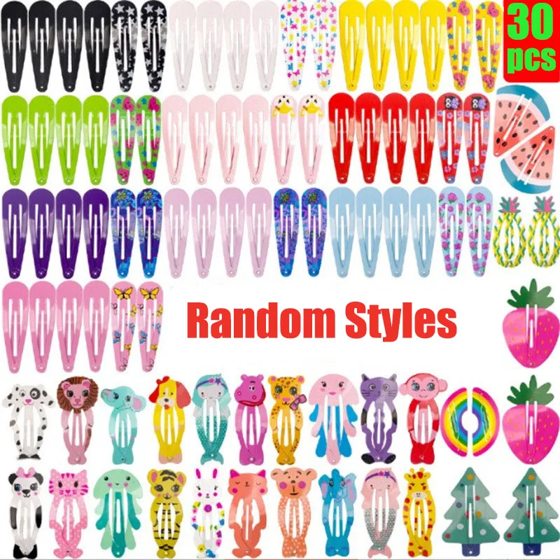 30Pcs/Set Hair Clip Gifts Cute Animal Cartoon Water Drop Hairclips Basic Simple Children Hairpin Colorful Girls Hair Accessories