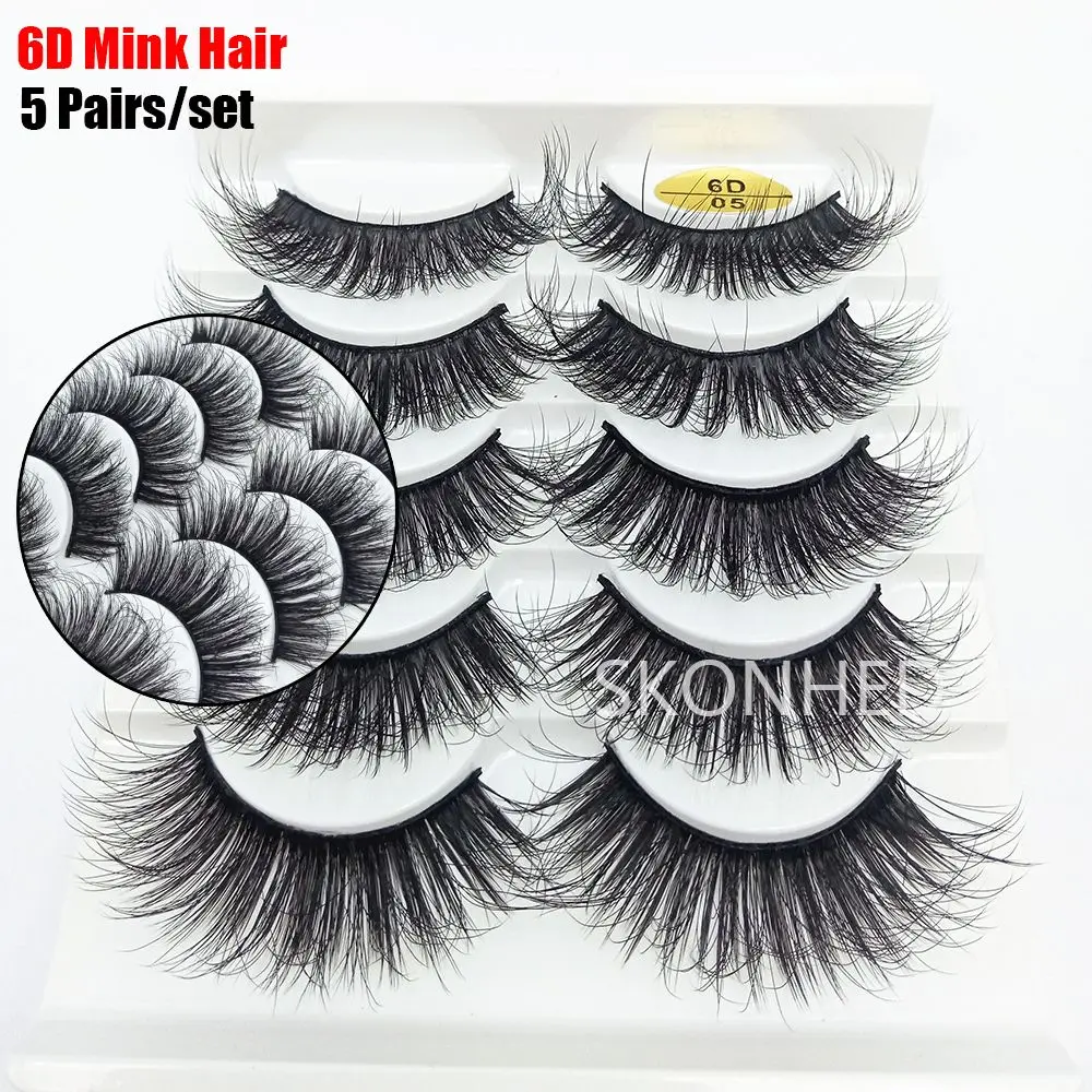 SKONHED 5 Pairs Handmade Fluffy Multilayers Wispy Flared Crisscross 6D Faux Mink Hair False Eyelashes Eye Lash Extension