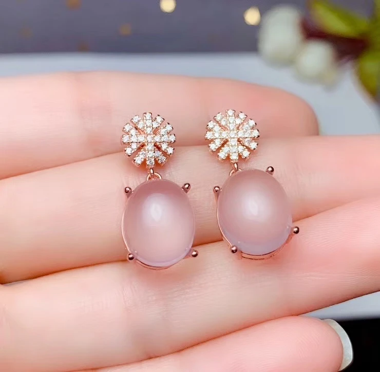 CoLife Jewelry Big Gemstone Earring for Party 10*12mm Natural Rose Quartz Drop Earrings 925 Silver Rose Quartz Jewelry