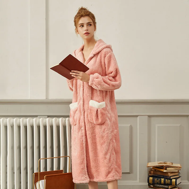 Nightgown hooded sleepwear ladies pajamas autumn winter casual warm home clothes loose nightwear simple ночнушка new arrival