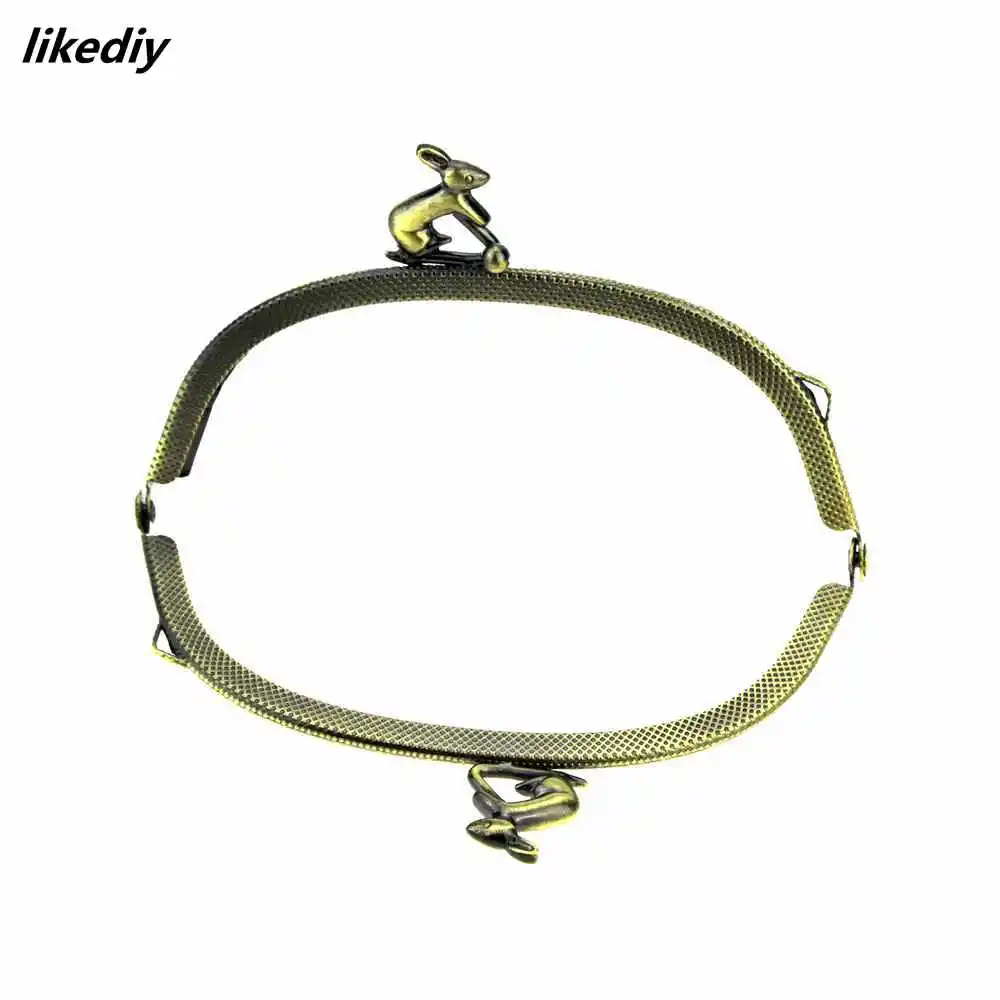 1 Piece 12.5 CM Embossing Arc Antique Bronze Rabbit Head Metal Purse Frame Kiss Clasp DIY Bag Accessory