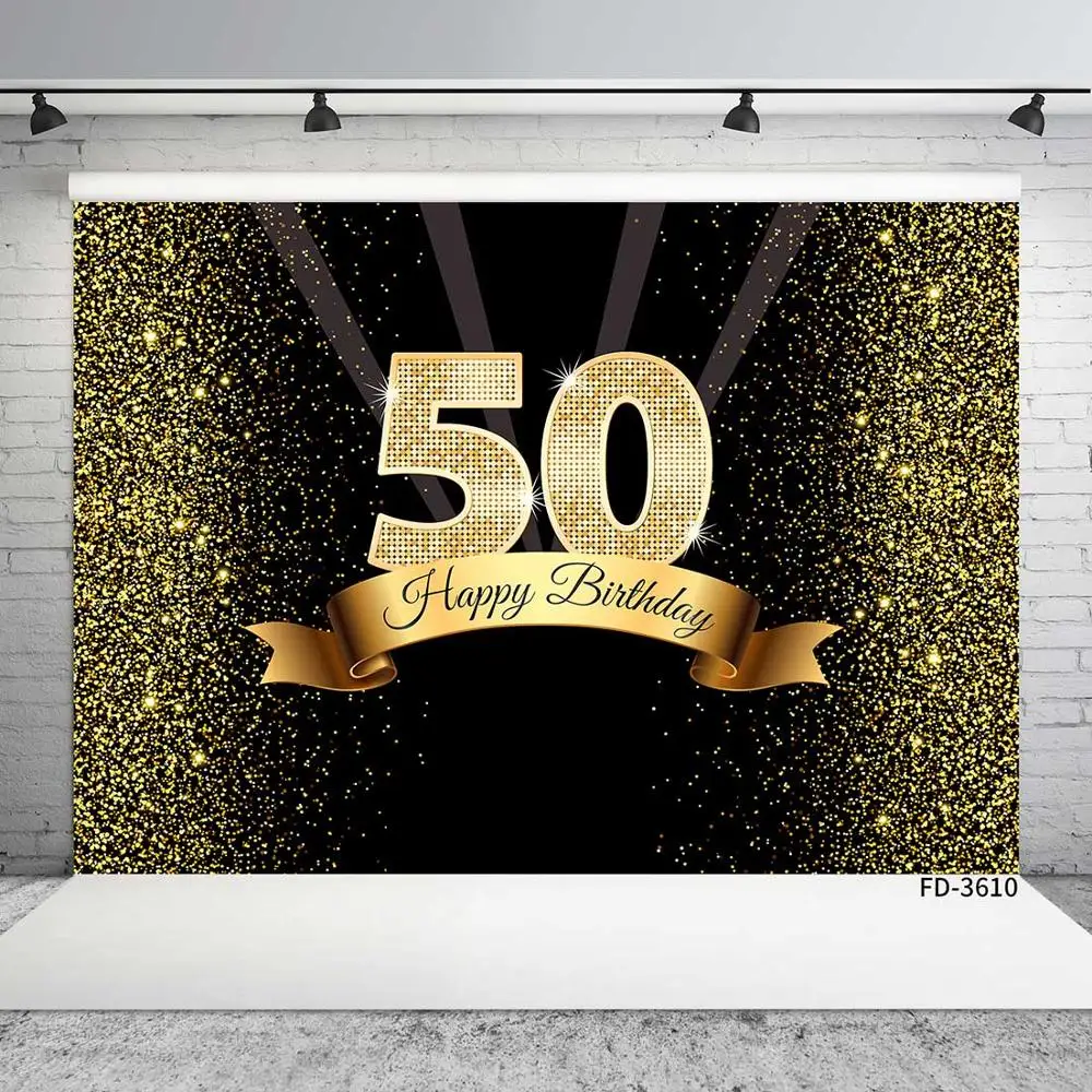 Happy 50th 40 30 25 18 Birthday Party Photo Background Props Gold Polka Dot Sequins Poster Photography Backdrops Photo Studio