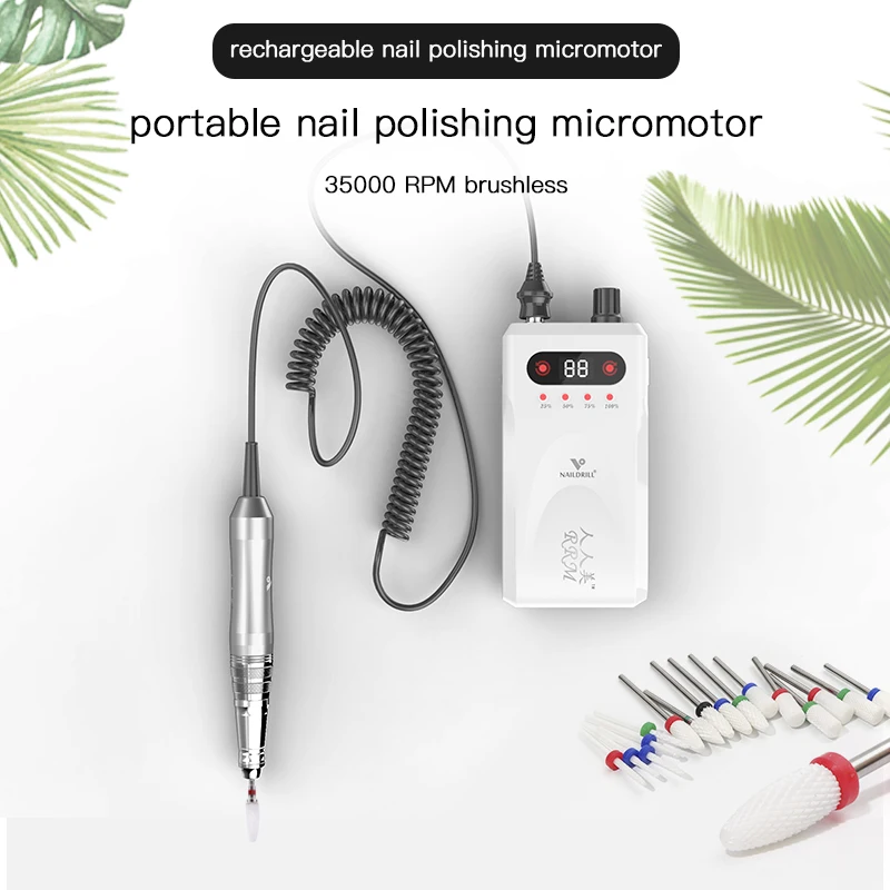 35000RPM Electric Manicure Drill Nail Machine Pedicure Set Portable Rechargeable Nails Art Bits Polish Tools High-end Cord