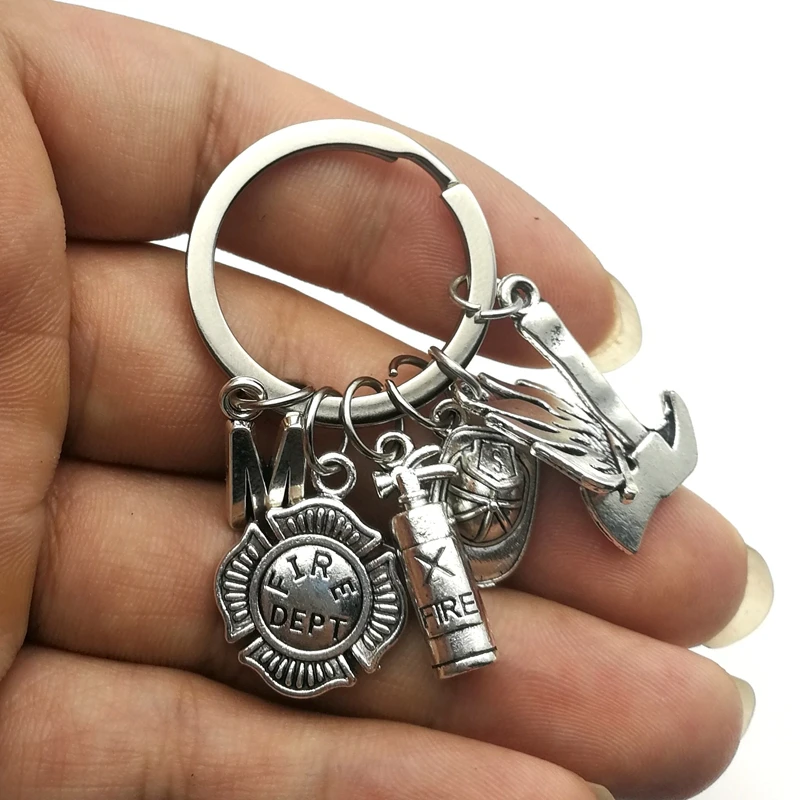 2020 New Fire Extinguisher and Flame Keychain Letters A-Z Firemen Fire hero key ring Creative Firefighter Gift fasion jewellery