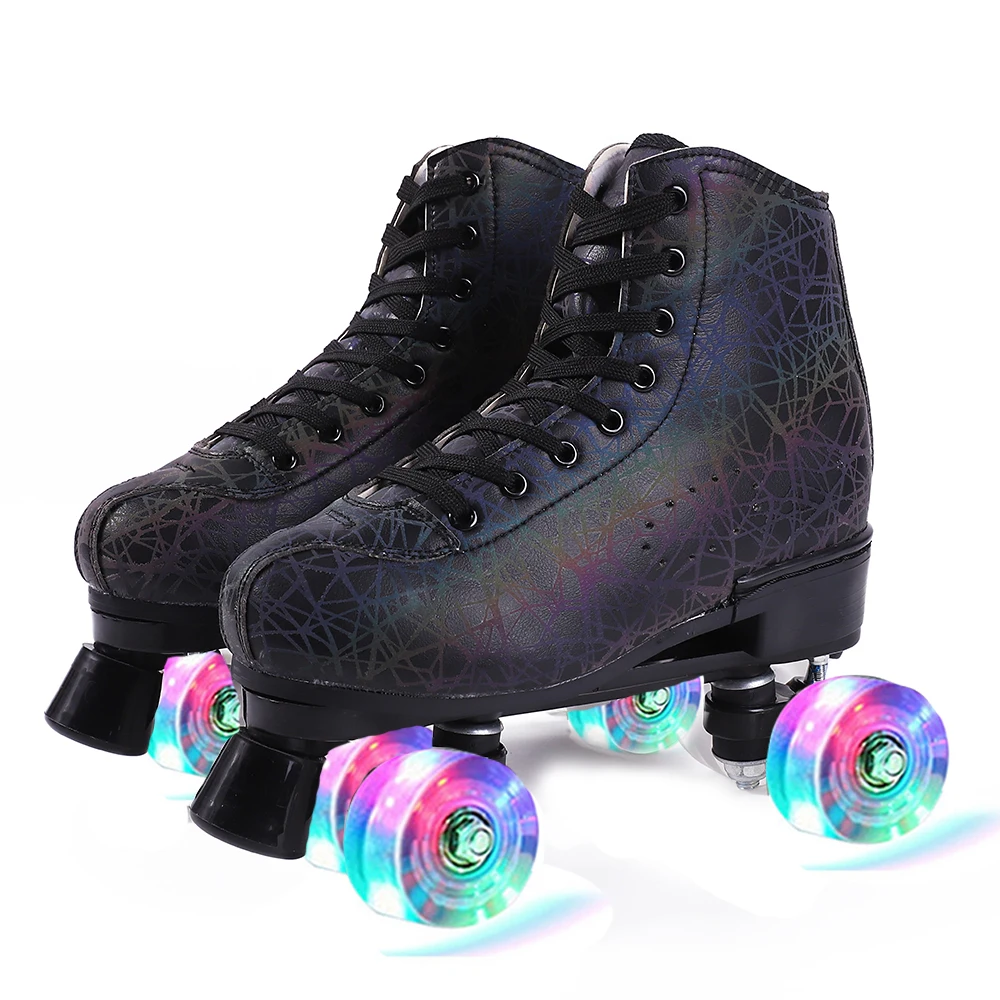 

2021 Autumn 3D Printing Roller Skates Quad Sneakers Woman Man 4-Wheels Microfiber Leather Skating Shoes Patines Europe 35-45