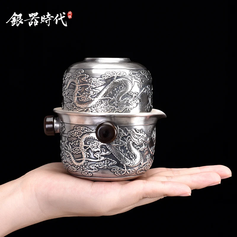 

Silver age multi-functional portable travel crack cup silver pot office household pure silver 999 kung fu tea set