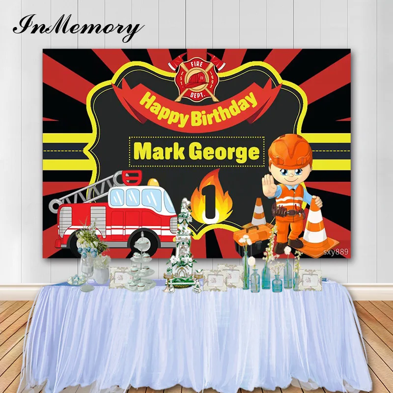 InMemory Fireman Background Fire Truck Children Birthday Party Photography Backdrop Customized Photo Booth Props Vinyl Photocall