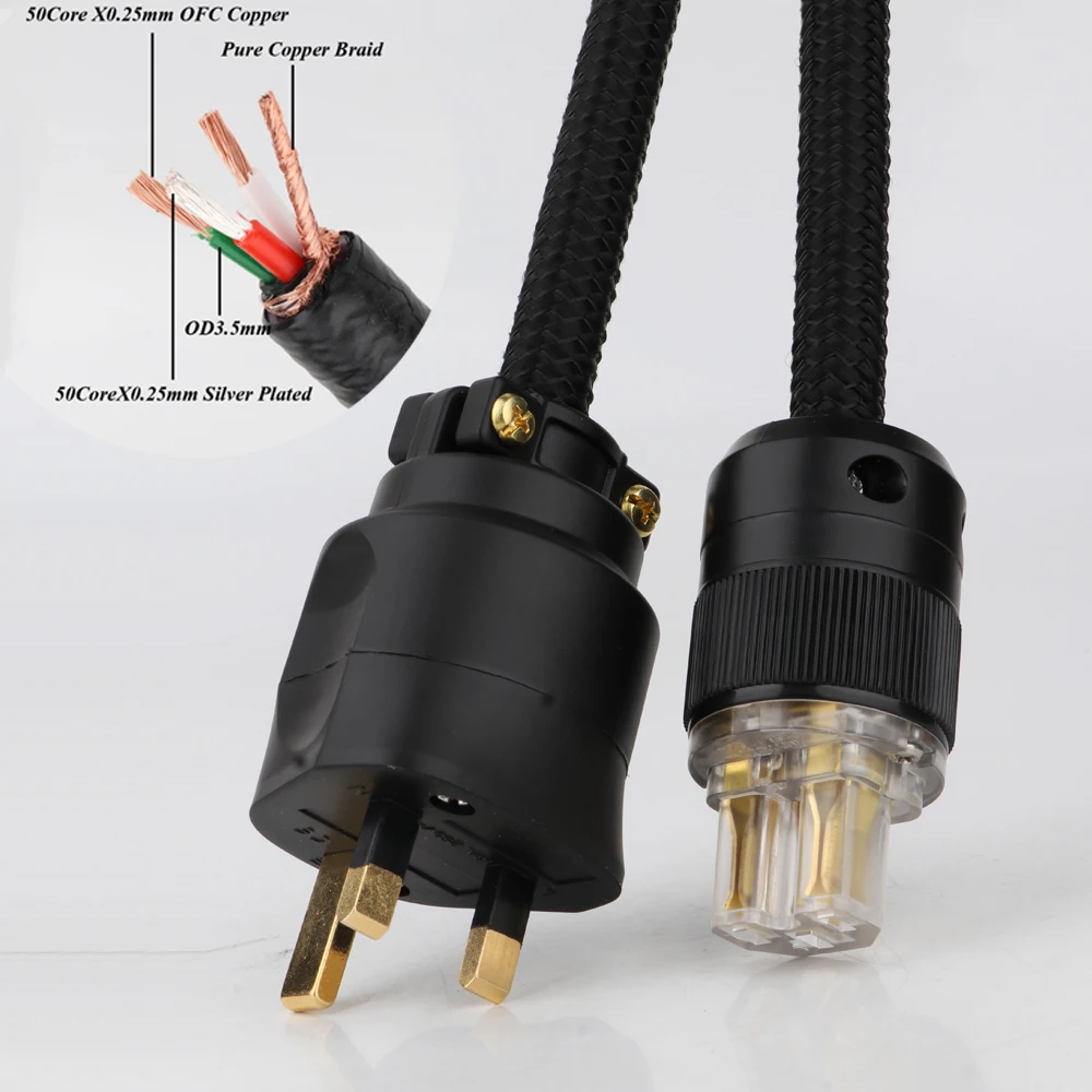 Monosaudio P903 99.998% Pure Copper Silver plated hifi power cord Gold Plated UK IEC AC Female Male Power Plug Power Cable
