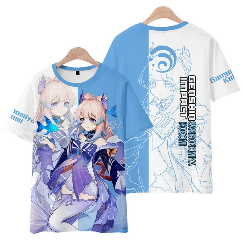 Spiel Genshin Auswirkungen 3D T Hemd Frauen Männer Sommer Oansatz Kurzarm Lustige T-shirt Graphic Tees Sangonomiya Kokomi Cosplay Kostüm