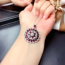 luxury style red garnet pendant of necklace for women jewelry real 925 silver natural garnet party gift many particle birthstone
