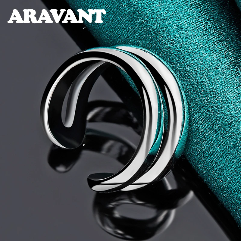 

Aravant 925 Silver Double Line Open Adjustable Ring For Women Fashion Wedding Jewelry