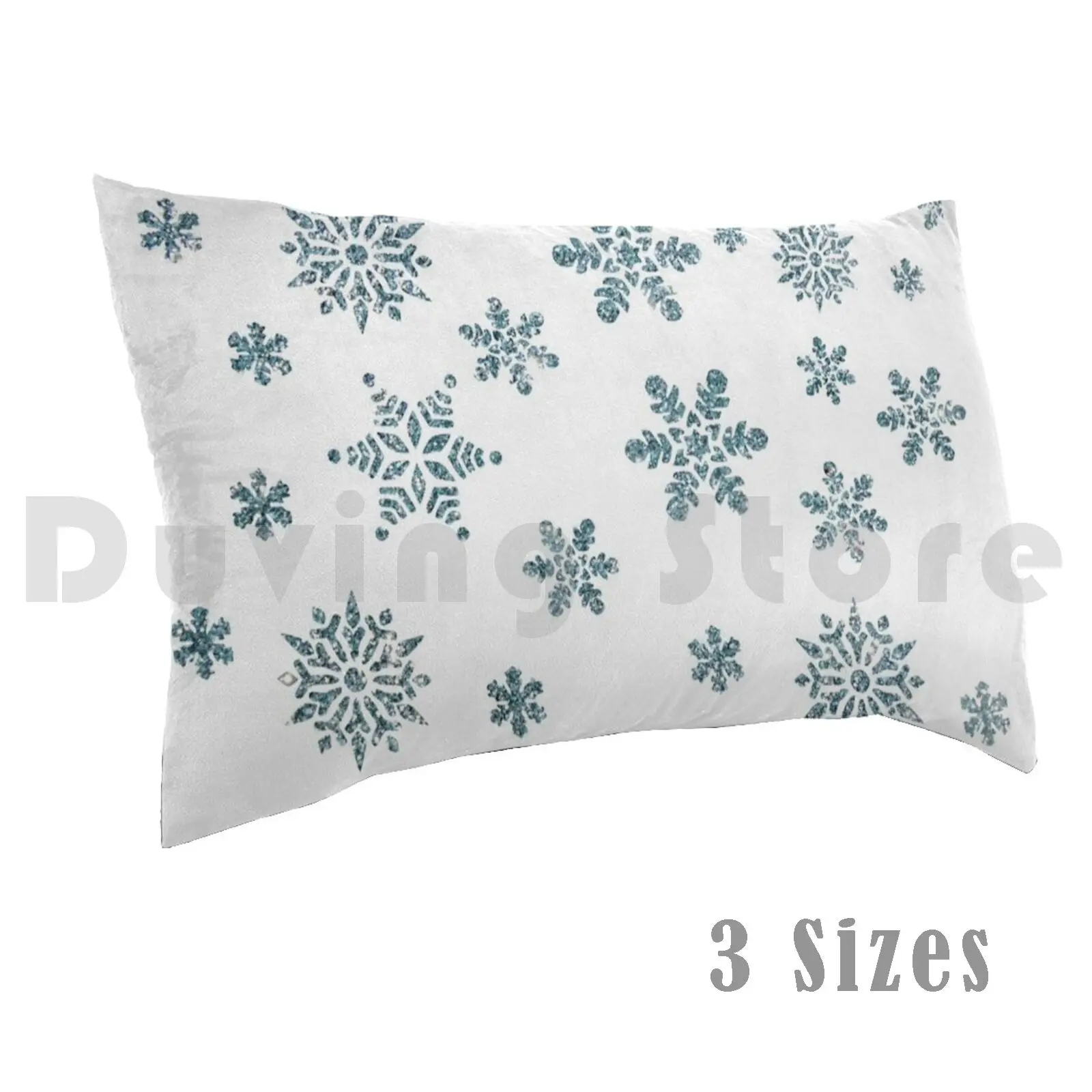 Snowflakes-Snow Pillow Case Printed 50x75 Winter Snow Flake Blue Sparkling Flakes Year Year End Party