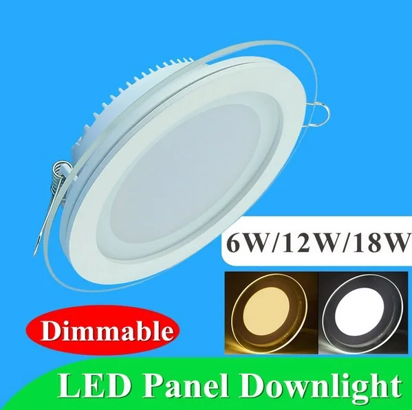 Dimmable LED Glass Panel Light 6w 12w 18w Round Ceiling Recessed Downlight SMD5630 Painel Light Warm White Cold White AC85-265V