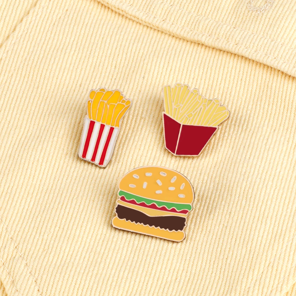 Cute Cartoon Hamburger French Fries Enamel Pins Fashion Food Brooches Kids Coat Lapel Pins Jewelry Backpack Badges Gift Friend