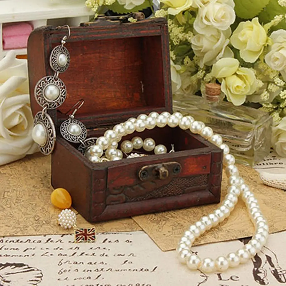 1PC Mini Vintage jewelry Box Pearl Necklace Bracelet Storage Organizer Wooden Case Gift Box for joyero органайзер для хранения