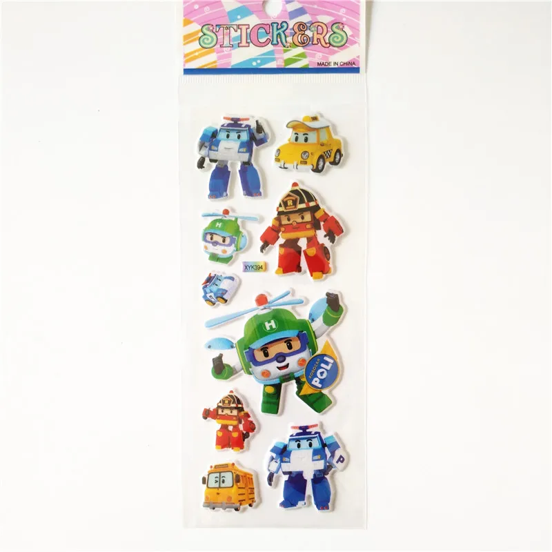 6 Sheets Korean Anime Cute Robot Poli Car Stickers for Transformation Toys Kids Toy Christmas Gifs Police Bubble Sticker