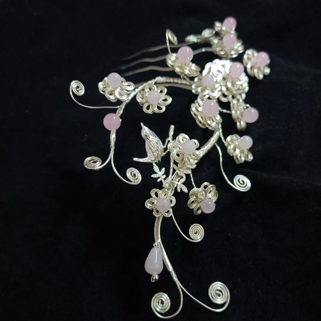 Pure Handmade Non-color-fading Copper Wire In-lay Artwork Hair Sticks Vintage Hanfu Head Jewelry Natural Stones Daily Wear Lady