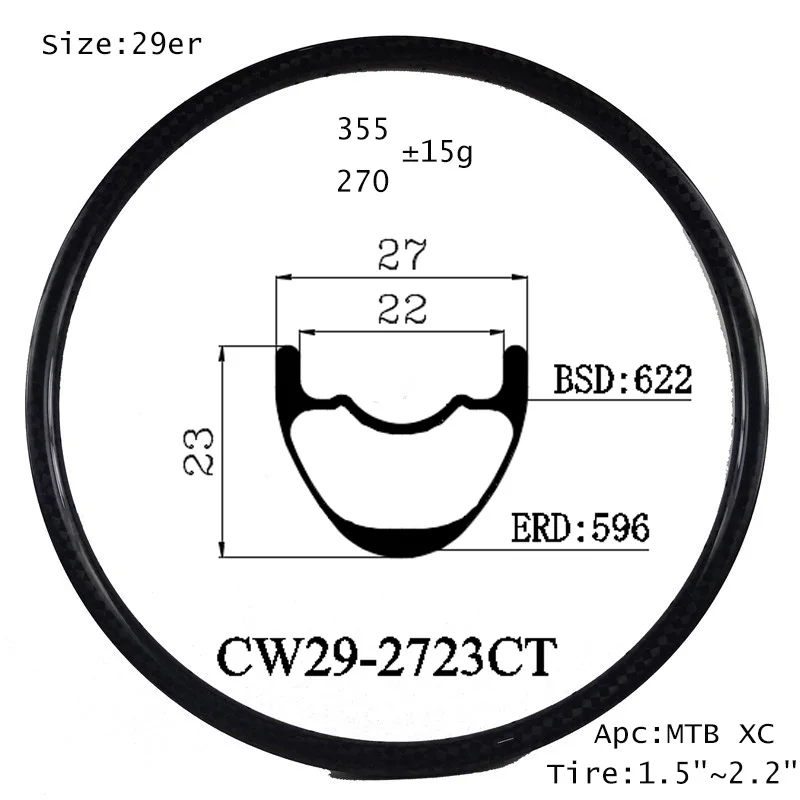 Unimaginable Weight 270g Only MTB XC Ride Carbon Rim 29er 27mm Wide 23mm Depth Disc Brake Hookless Clincher Tubeless Cycle Wheel