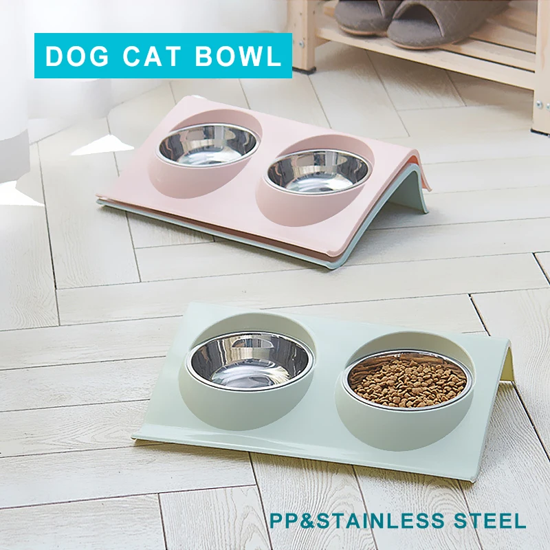 

Double Dog Cat Bowls Separate type Dual Purpose Stainless Steel PP Pet Food Water Feeder For Dogs Safety Healthy Puppy Tableware