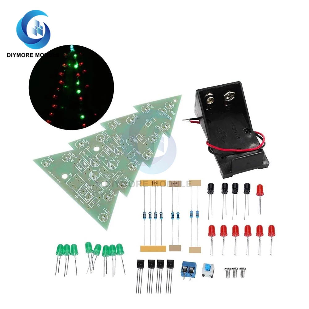 Diy Kit Electronic PCB Board Module Trees LED Circuit Red Green Flash Light Electronic Suit