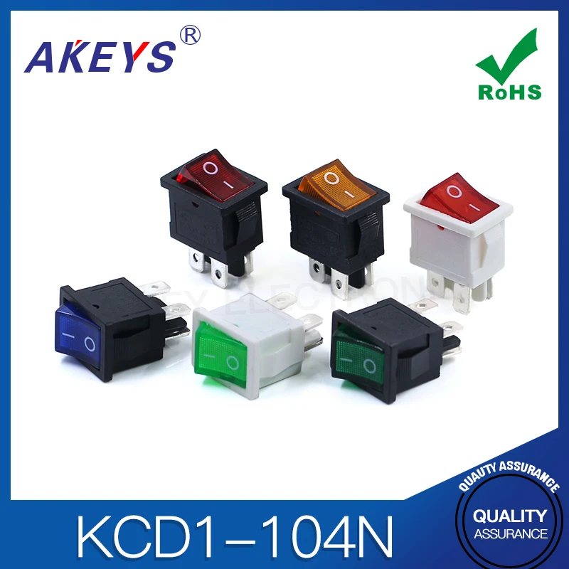 15*21 LCD TV Rocker Switch Copper Foot Double Knife 4-Foot 2-Position KCD1-104N With Red Yellow Blue Green Light