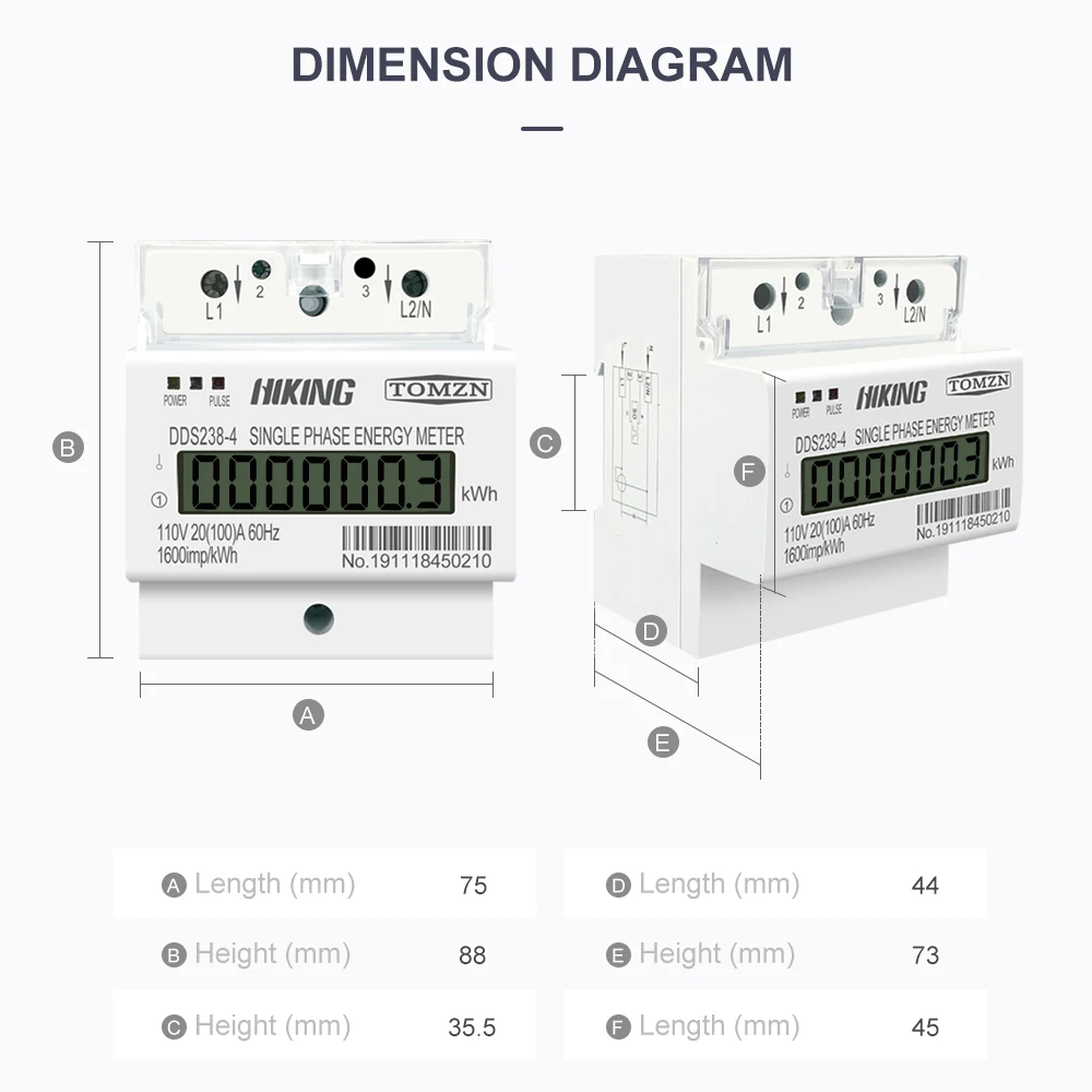 20(100)A 110V 60HZ DDS238-4  Single phase Din rail KWH Watt hour din-rail energy meter LCD